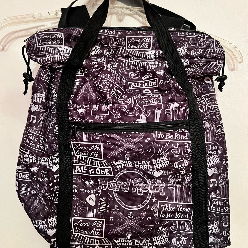 Hard Rock Cafe Black & White Backpack Iconic Sayings EUC